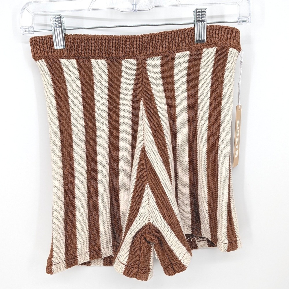 SISSTR Knit Short Womens Small Brown Striped High Rise Beachy‎ Coastal Festival